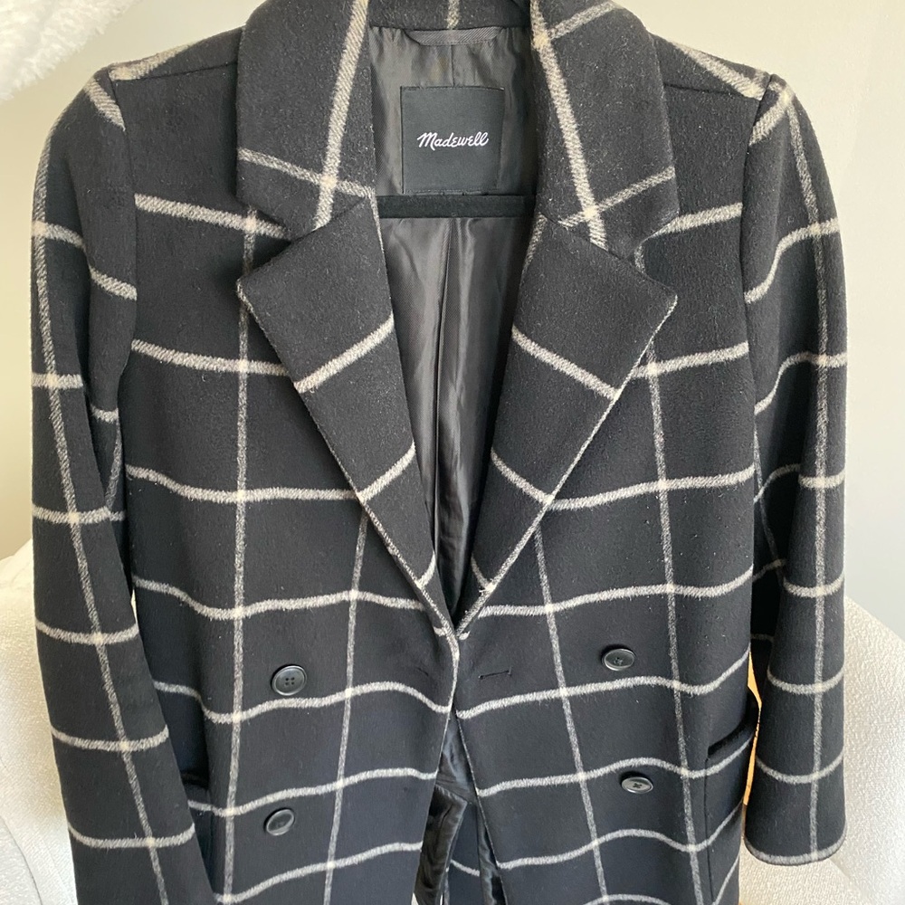 Madewell Hollis Double Breasted Coat in Windowpane - Size XXS